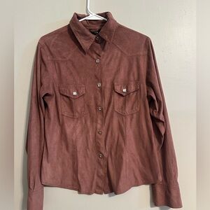 Outback Trading Company Women's Brown Rust  Suede Pearl Snap Western Shirt Sz M